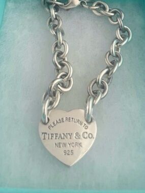Tiffany & Co. Silver Heart Tag Charm Bracelet with Chain